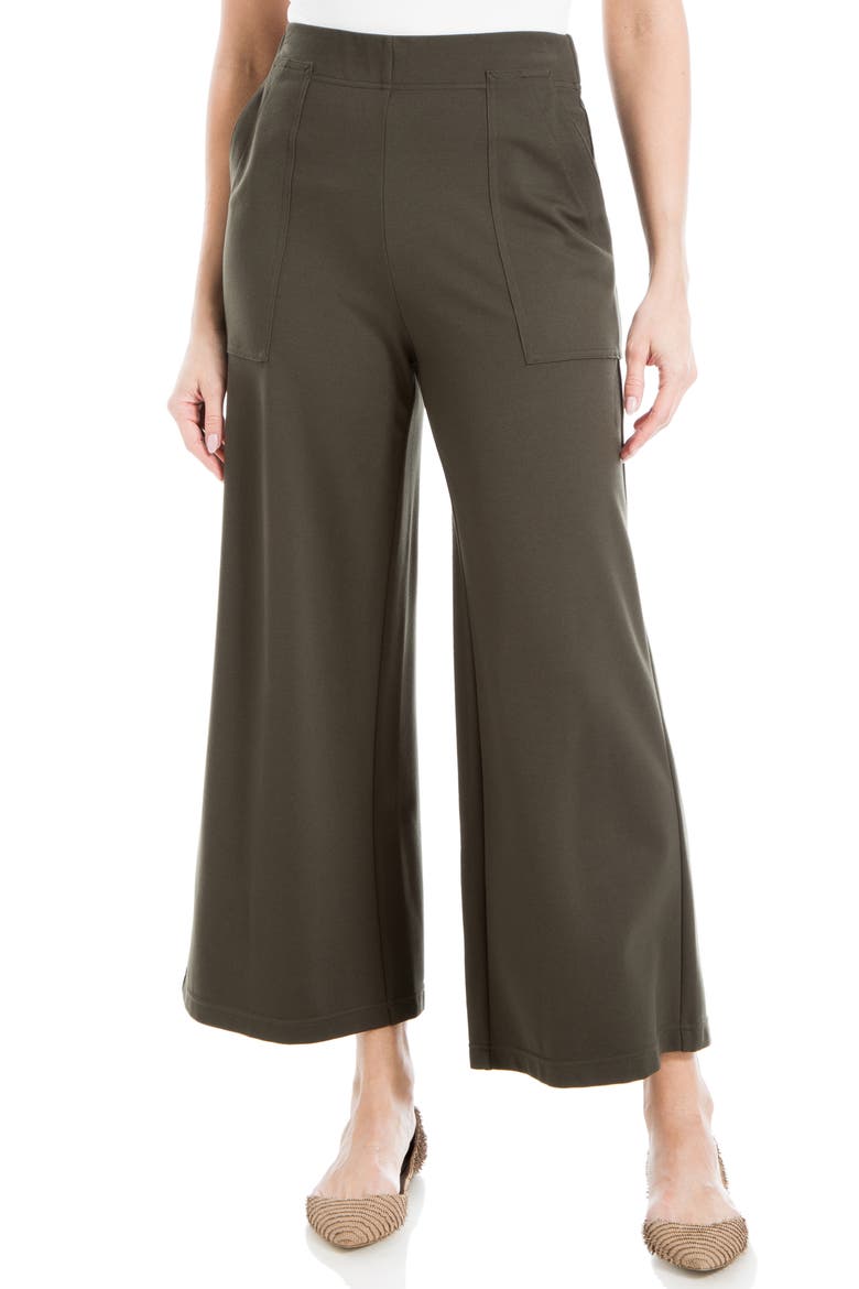 Ponte Crop Wide Leg Pull-On Pants, Alternate, color, LODEN-LODEN