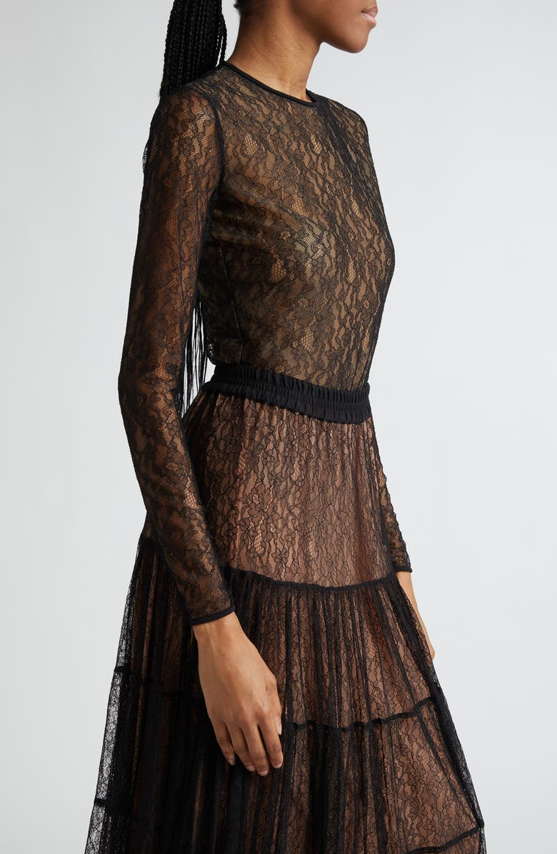 Michael Kors Collection Long Sleeve Chantilly Lace Bodysuit, Alternate, color, 