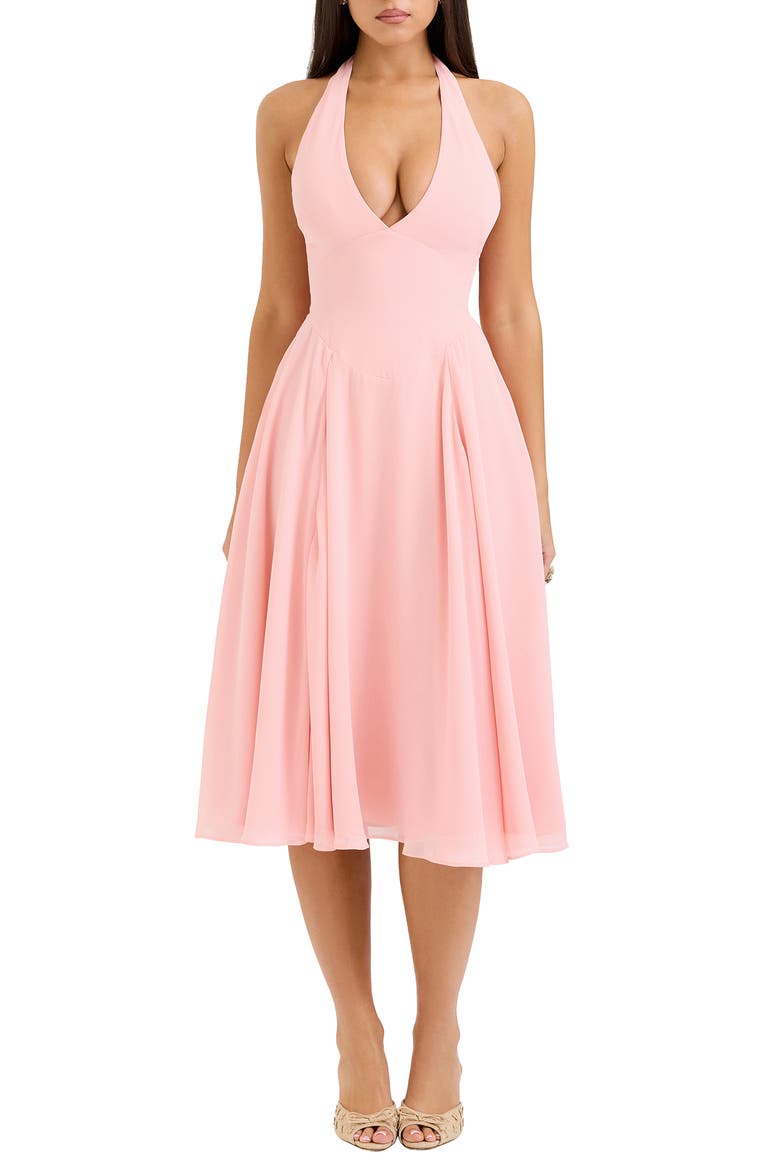 Solada Floral Halter Midi Sundress, Main, color, PEACH PEARL