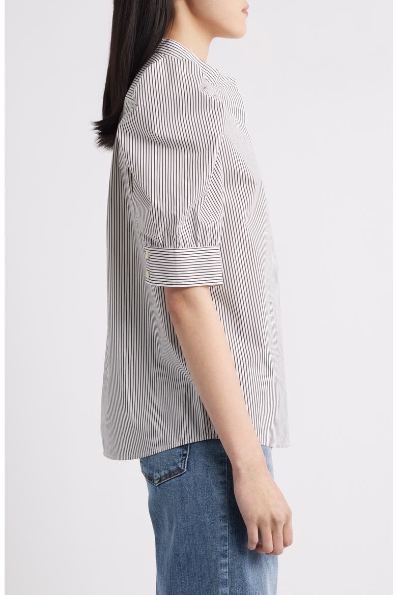 The Shirred Puff Sleeve Stripe Organic Cotton Top, Alternate, color, ESPRESSO MULTI