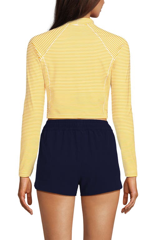 Lands' End Long Sleeve Mock Neck Cropped Upf 50 Sun Protection Rash Guard In Sweet Mango Mini Stripe