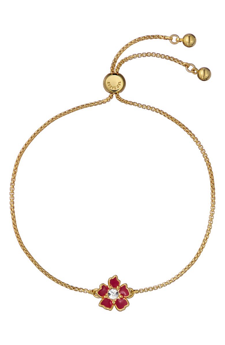 Ted Baker Petial Painted Flower Slider Bracelet, Main, color, Gold Tone / Raspberry / Clear