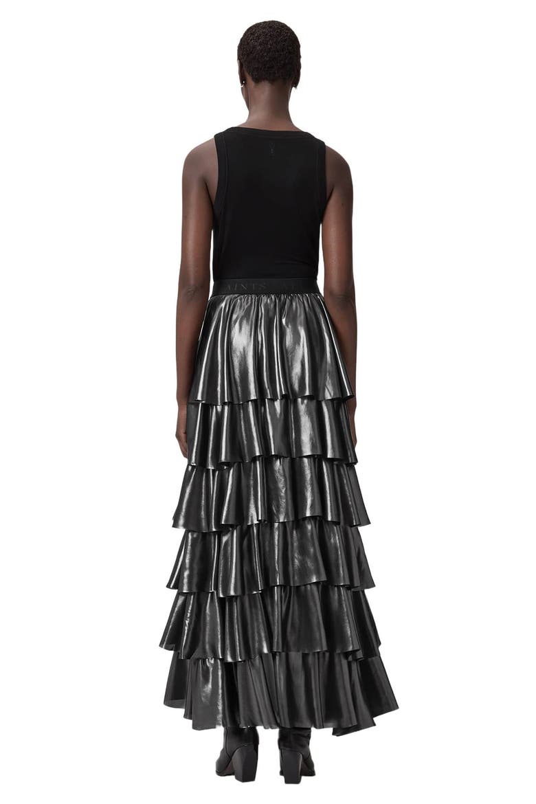 Cavarly Metallic High-Low Maxi Skirt, Alternate, color, METALLIC SILVER