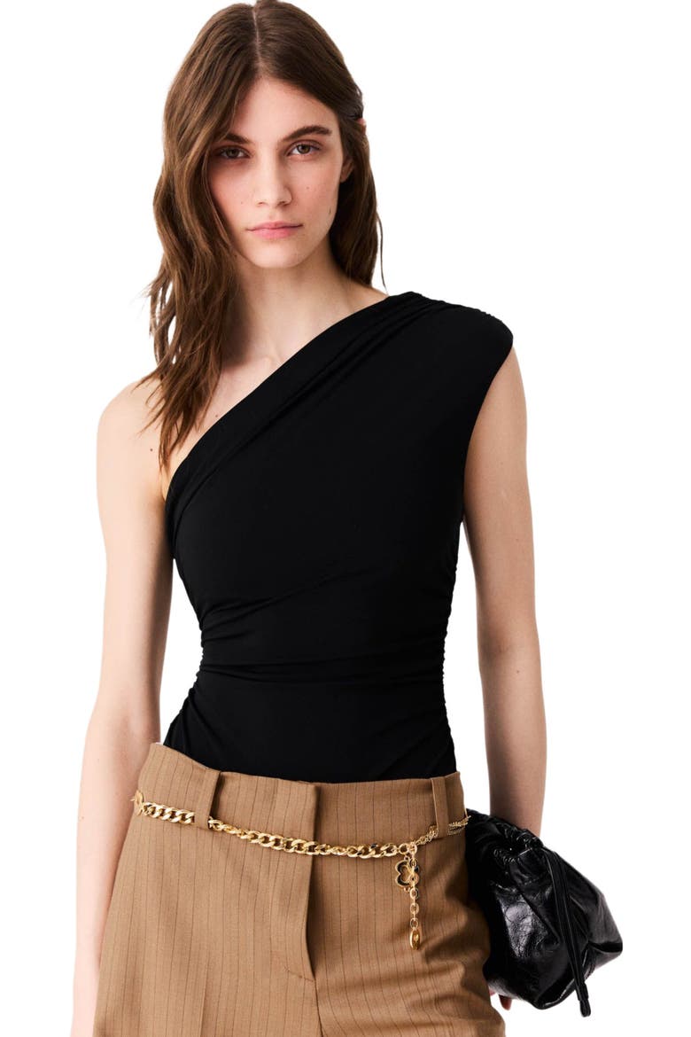 Asymmetric bodysuit, Alternate, color, Black
