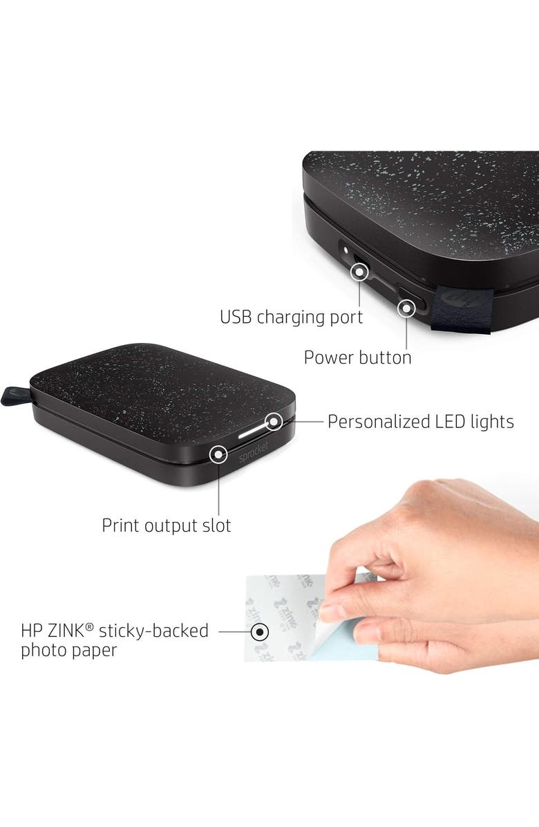 HP Sprocket 2x3" Photo Printer + Paper, Alternate, color, Black