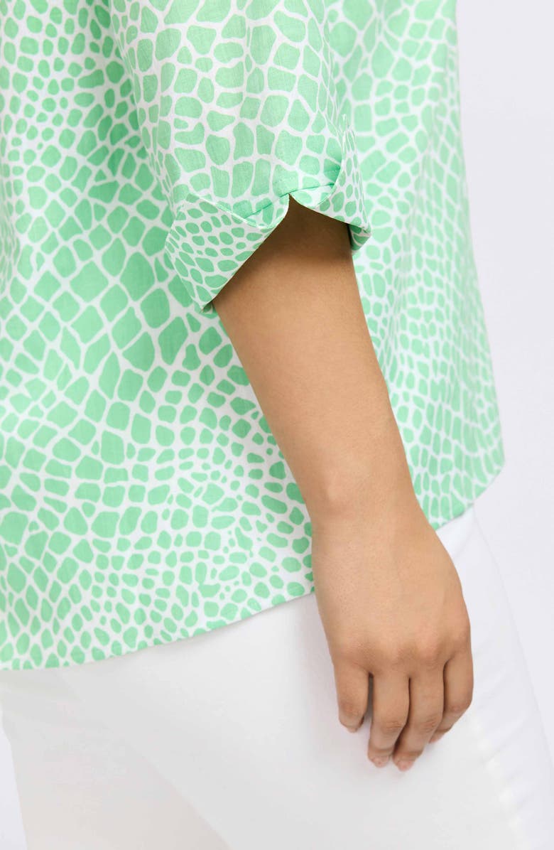 Foxcroft Agnes Print Three-Quarter Sleeve Linen Blend Popover Top, Alternate, color, New Leaf/ White