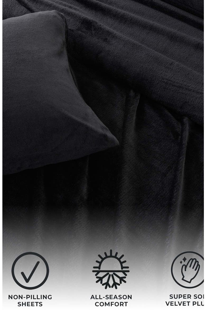 Solid Plush Velour Sheet Set, Alternate, color, BLACK