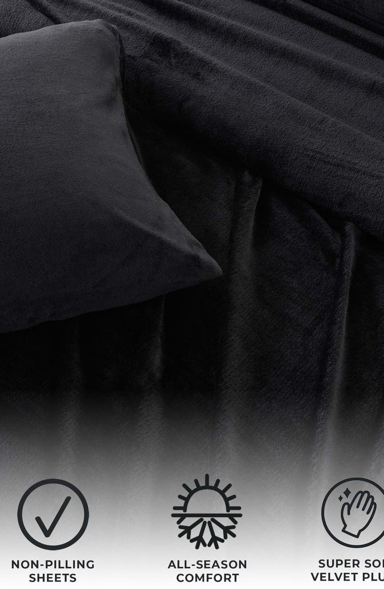 Woven & Weft Solid Plush Velour Sheet Set, Alternate, color, Black