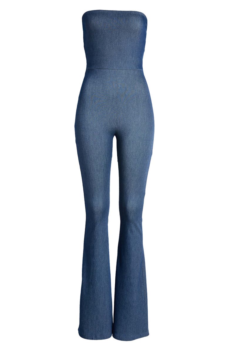 Naked Wardrobe Strapless Bootcut Stretch Cotton Jumpsuit, Alternate, color, 