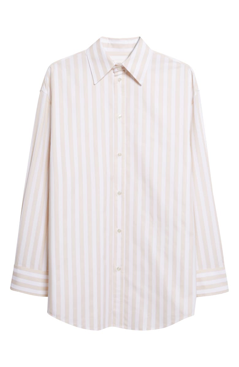 Saint Laurent Stripe Cotton Button-Up Shirt, Main, color, Craie Beige