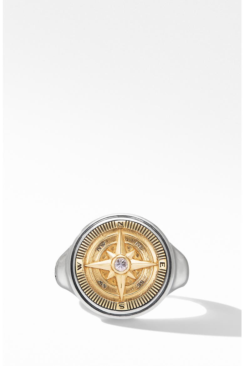 Maritime® Compass Signet Ring with 18K Yellow Gold and Center Diamond, Alternate, color, SILVER/ YELLOW GOLD/ DIAMOND