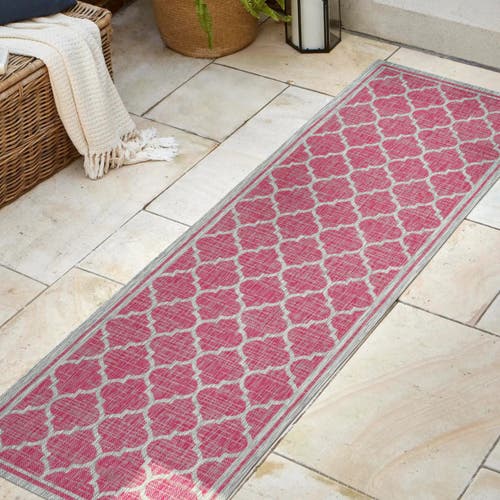 Jonathan Y Trebol Moroccan Trellis Textured Weave Indoor/outdoor Area Rug In Fuchsia/light Gray