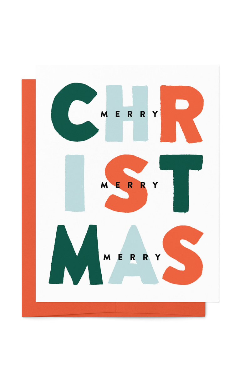 Joy Paper Co. Merry Christmas Colorful Hand-Lettered Boxed Set of 8 Cards, Main, color, Colorful