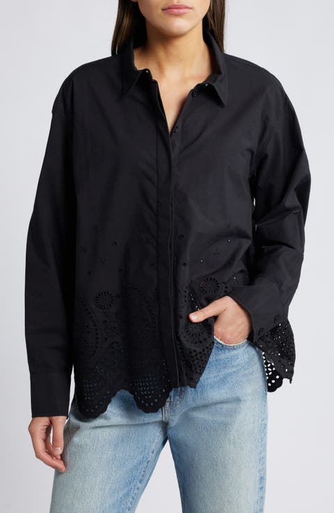 Trisha Scallop Edge Eyelet Organic Cotton Shirt