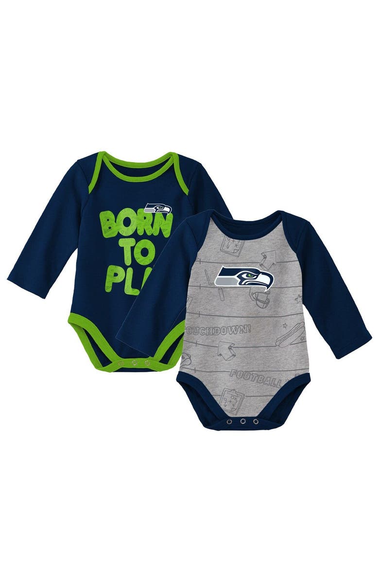 Outerstuff Newborn & Infant College Navy/Heathered Gray Seattle Seahawks Born To Win Two-Pack Long Sleeve Bodysuit Set, Main, color, Navy