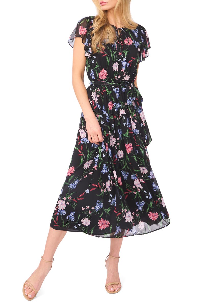 CeCe Floral Keyhole Neck Dress, Main, color, 