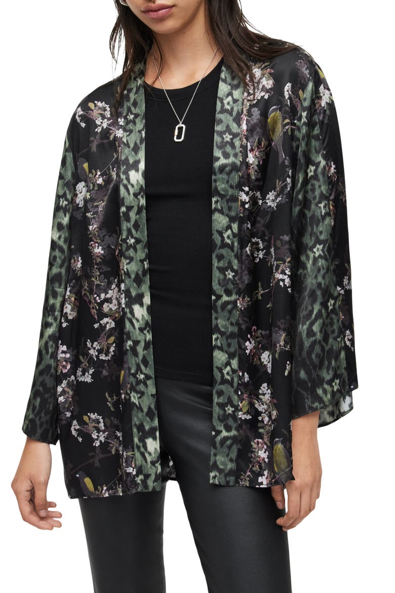 Casi Viola Silk Blend Jacket, Main, color, BLACK/ MOSS GREEN