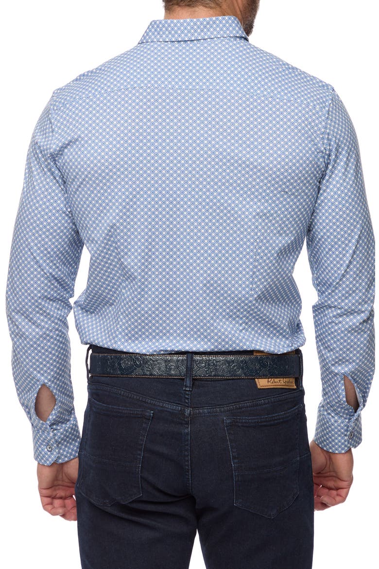 Conall Tailored Fit Foulard Print Cotton Knit Button-Up Shirt, Alternate, color, BLUE