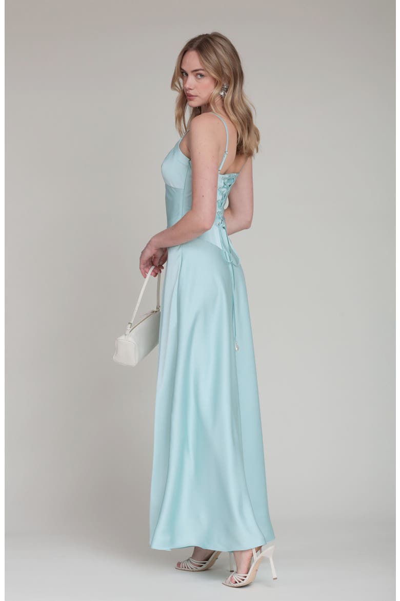 Sleeveless Satin Gown, Alternate, color, AQUA