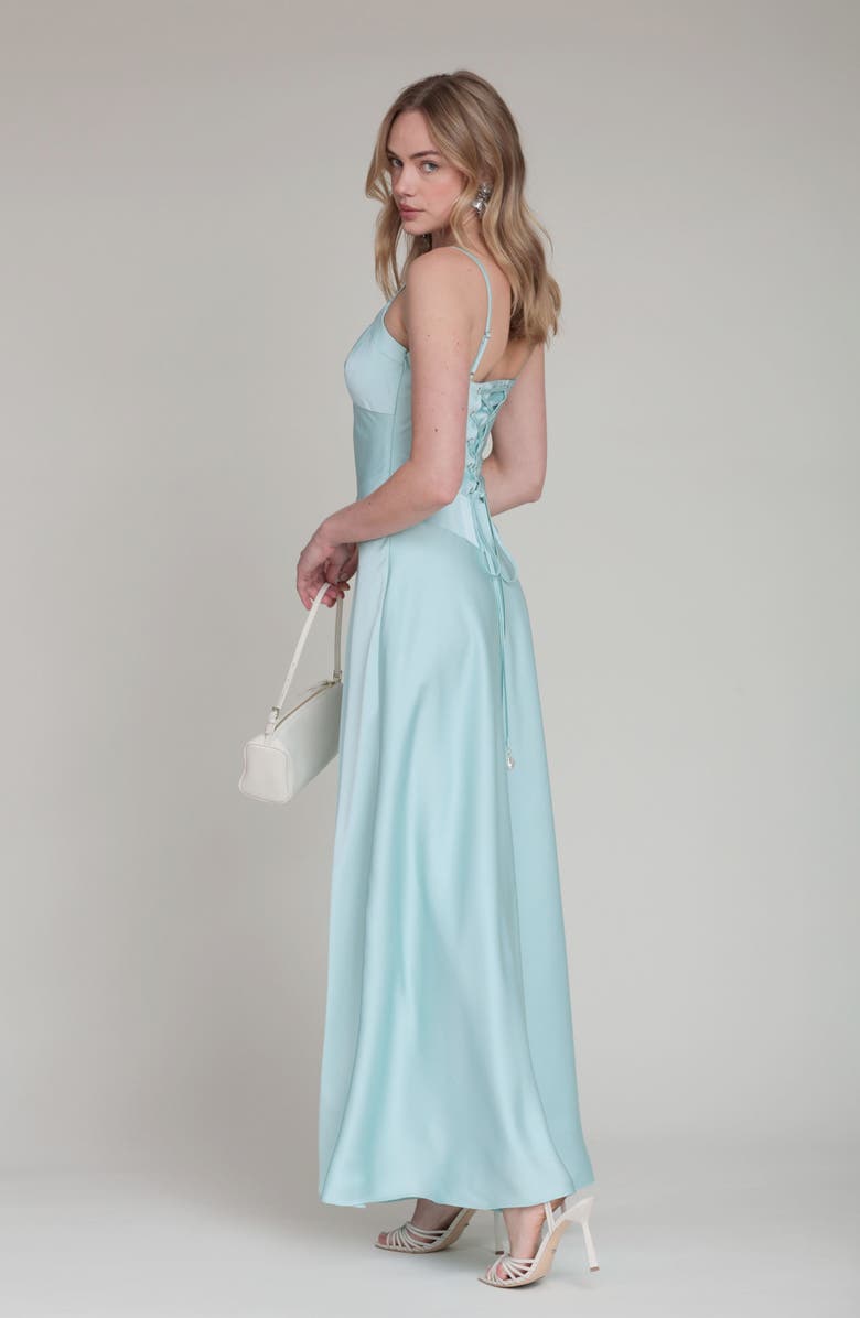 Avec Les Filles Sleeveless Satin Gown, Alternate, color, Aqua