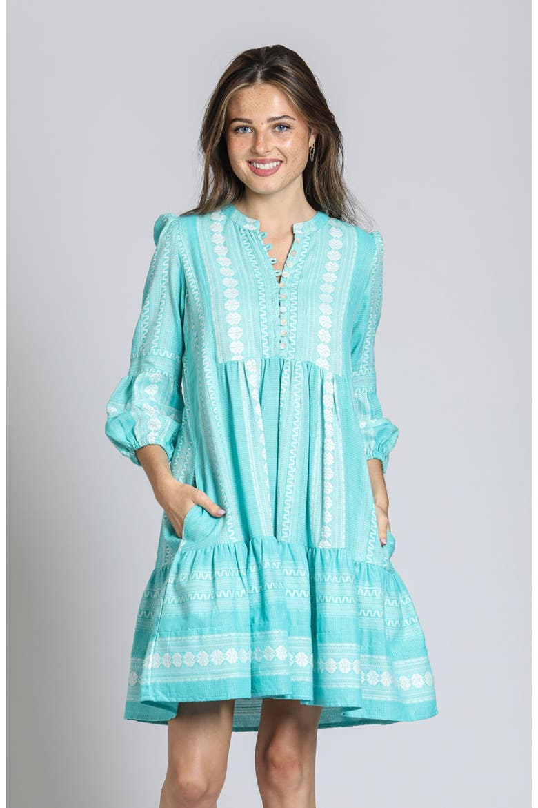 Stripe Tiered Cotton Dress, Alternate, color, TURQUOISE MULTI