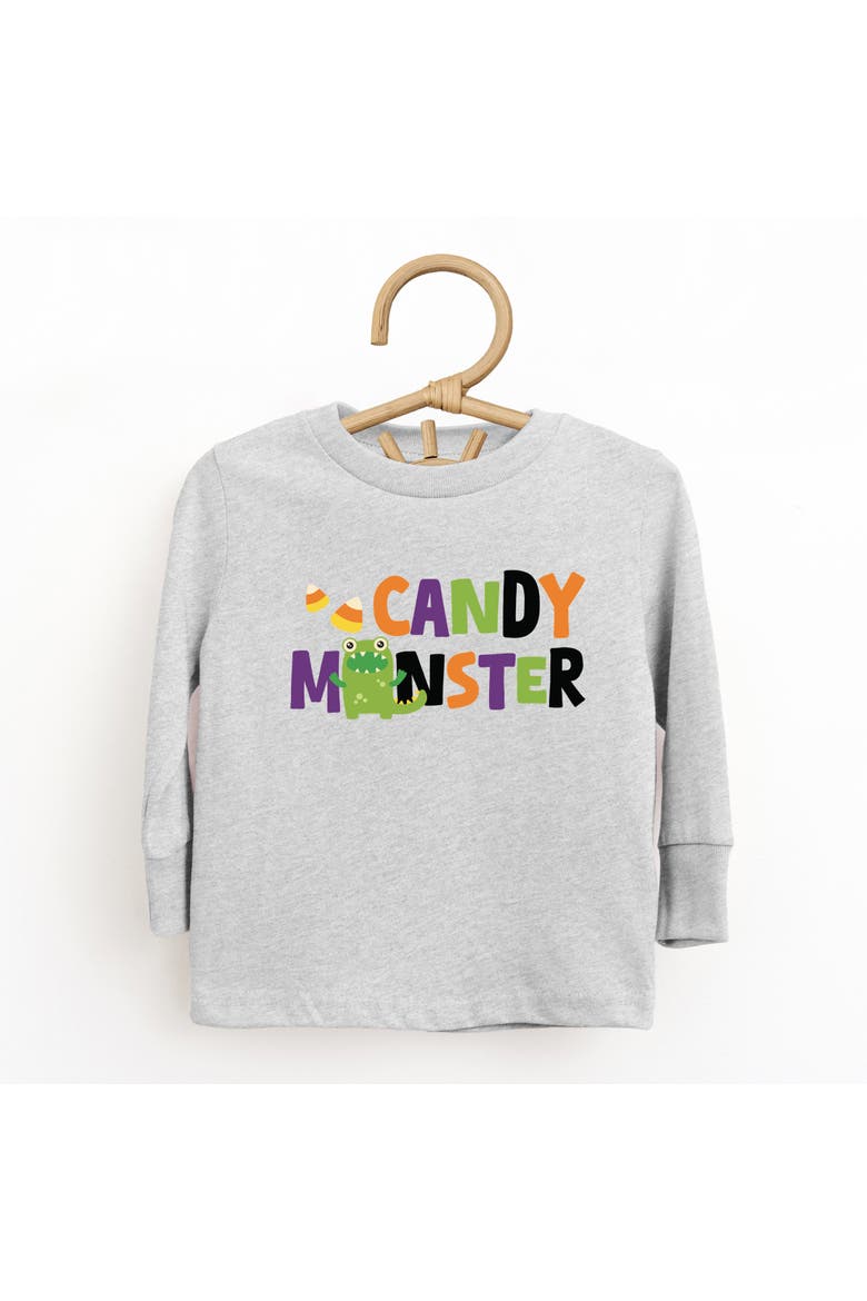Candy Monster Colorful Toddler Long Sleeve Graphic Tee, Alternate, color, Heather Grey