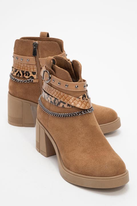 Boliva Buckled Chain Block Heel Boot