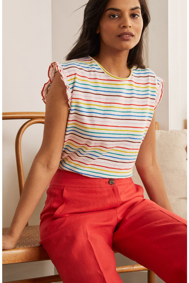 Faye Ruffle Trim Top, Alternate, color, SUMMER RAINBOW MULTI BRETON
