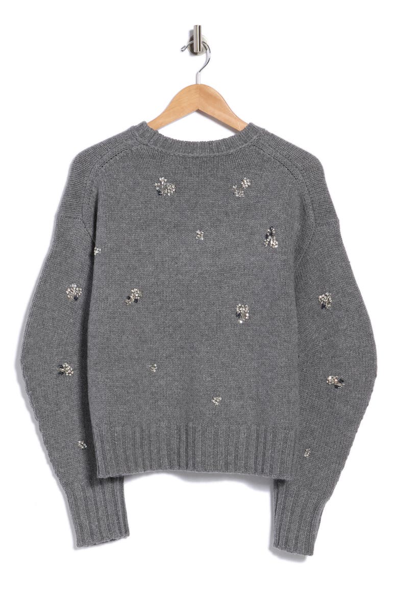 Coraline Crystal Embellished Crewneck Sweater, Alternate, color, HEATHER GREY