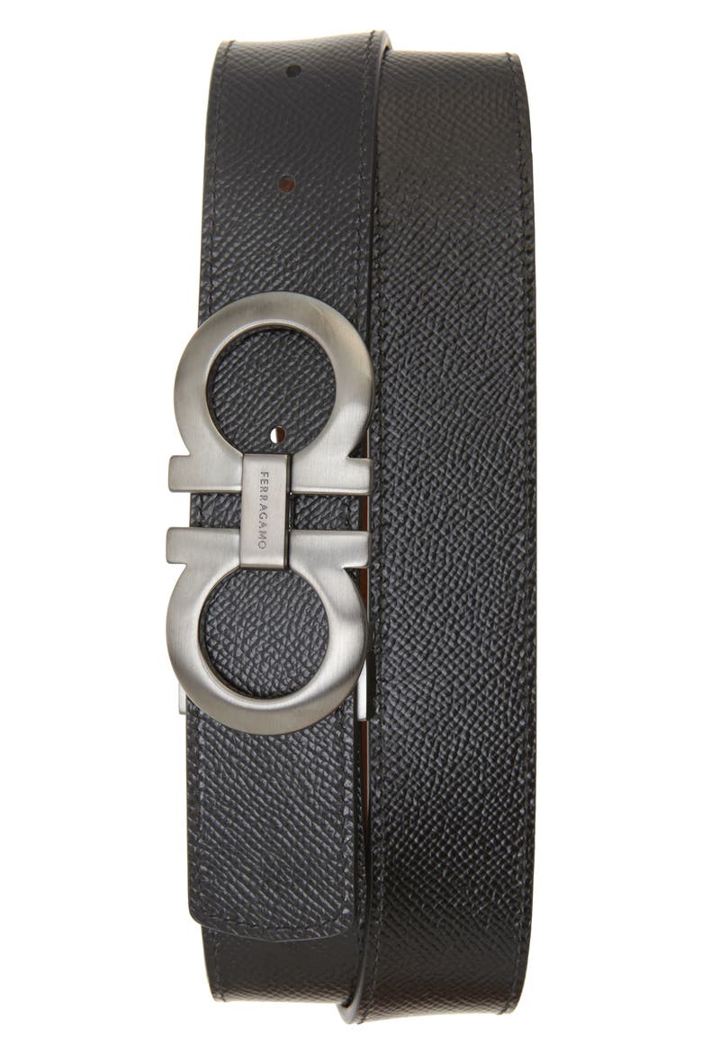 Gancini Reversible Leather Belt, Main, color, RADICA NERO