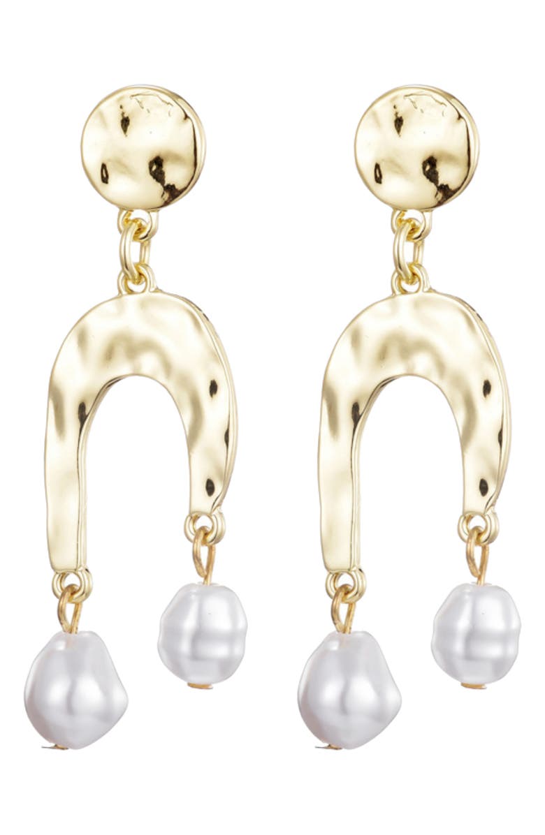 Adornia Hammered Faux Pearl Drop Earrings, Alternate, color, Gold/ White