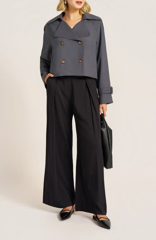 Matty M . Grayson Crop Trench Coat In Gray