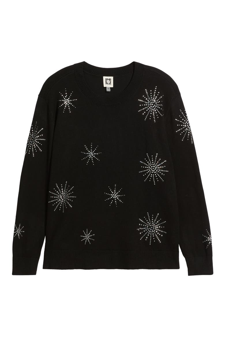 Starburst Embellished Crewneck Sweater, Alternate, color, ANNE BLACK