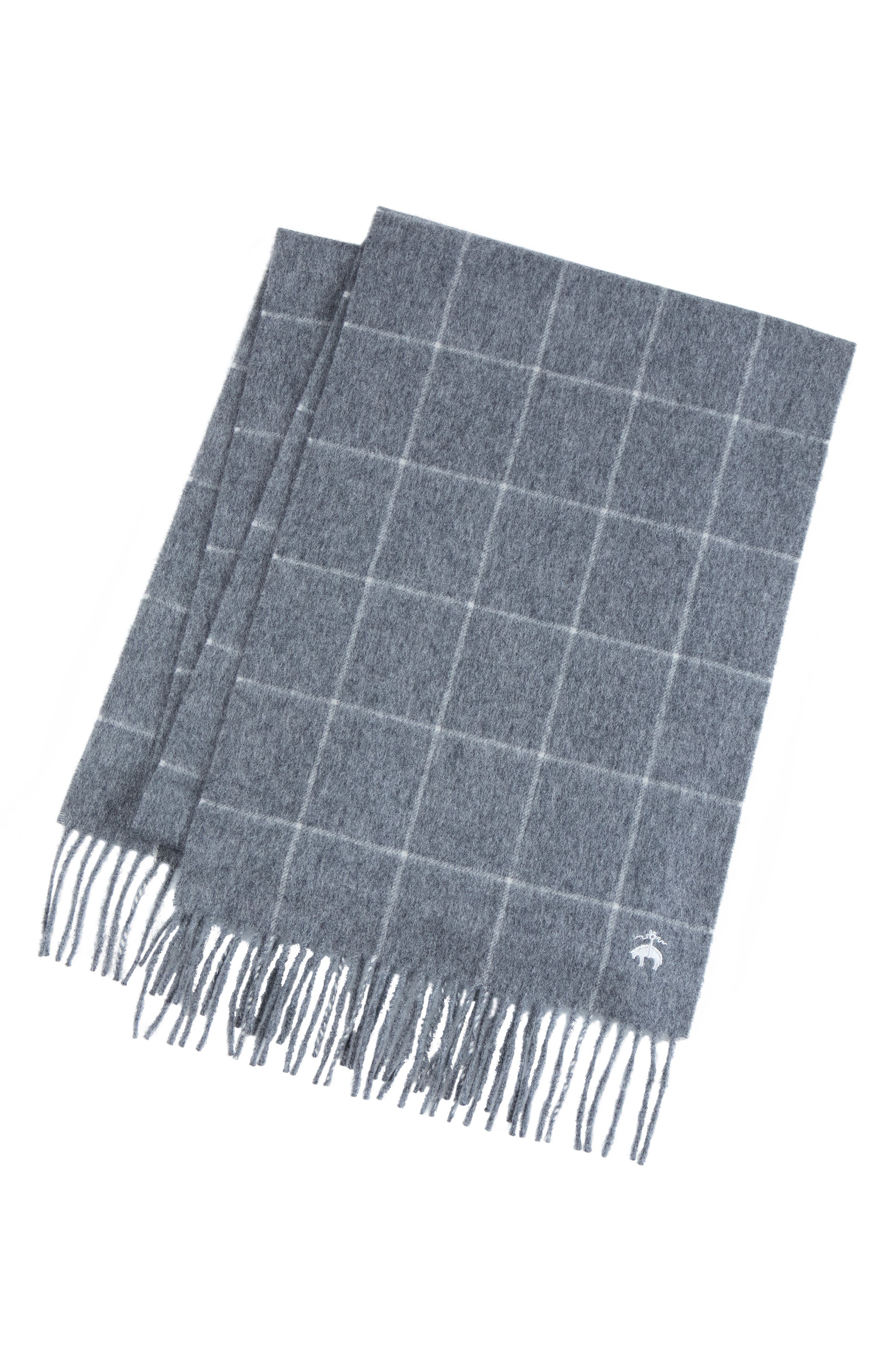 Brooks Brothers Windowpane Wool & Cashmere Blend Fringe Scarf
