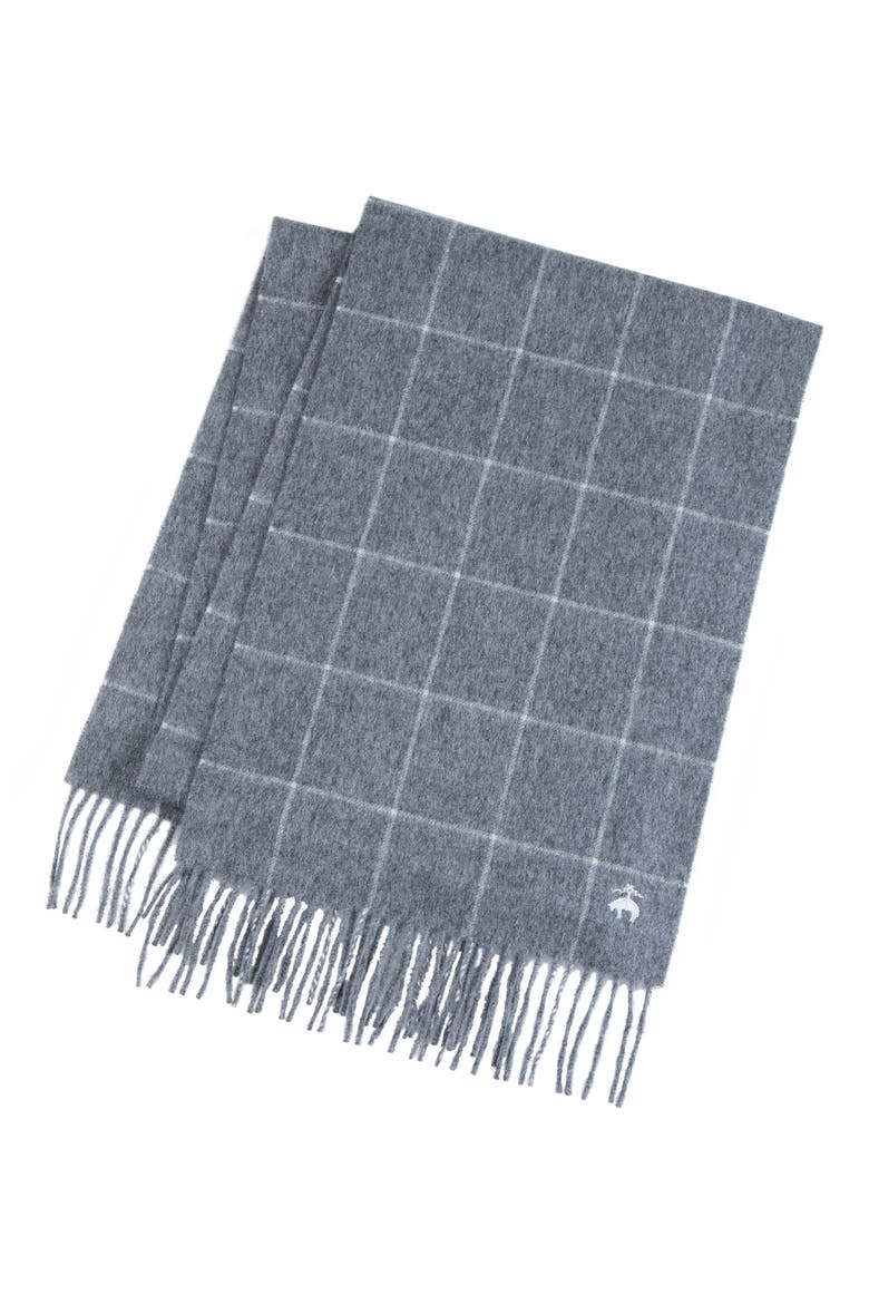 Windowpane Wool & Cashmere Blend Fringe Scarf, Main, color, CHARCOAL
