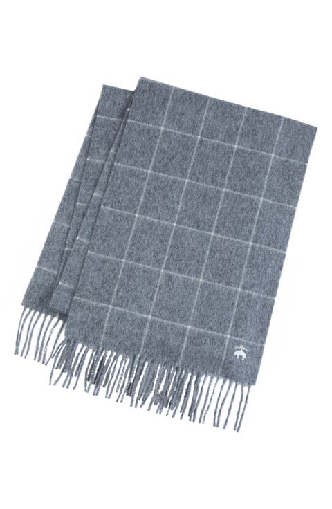 Windowpane Wool & Cashmere Blend Fringe Scarf