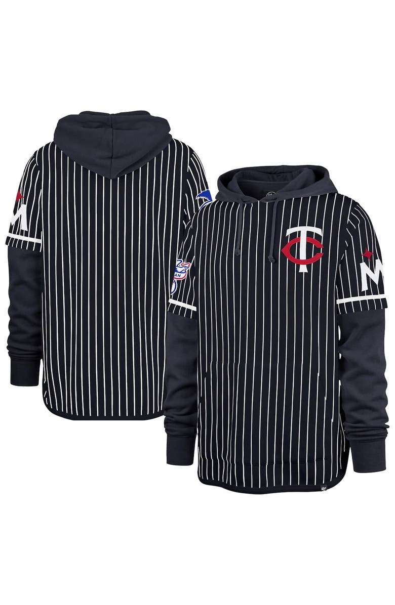 '47 Men's '47 Navy Minnesota Twins Pinstripe Double Header Pullover Hoodie, Main, color, Navy