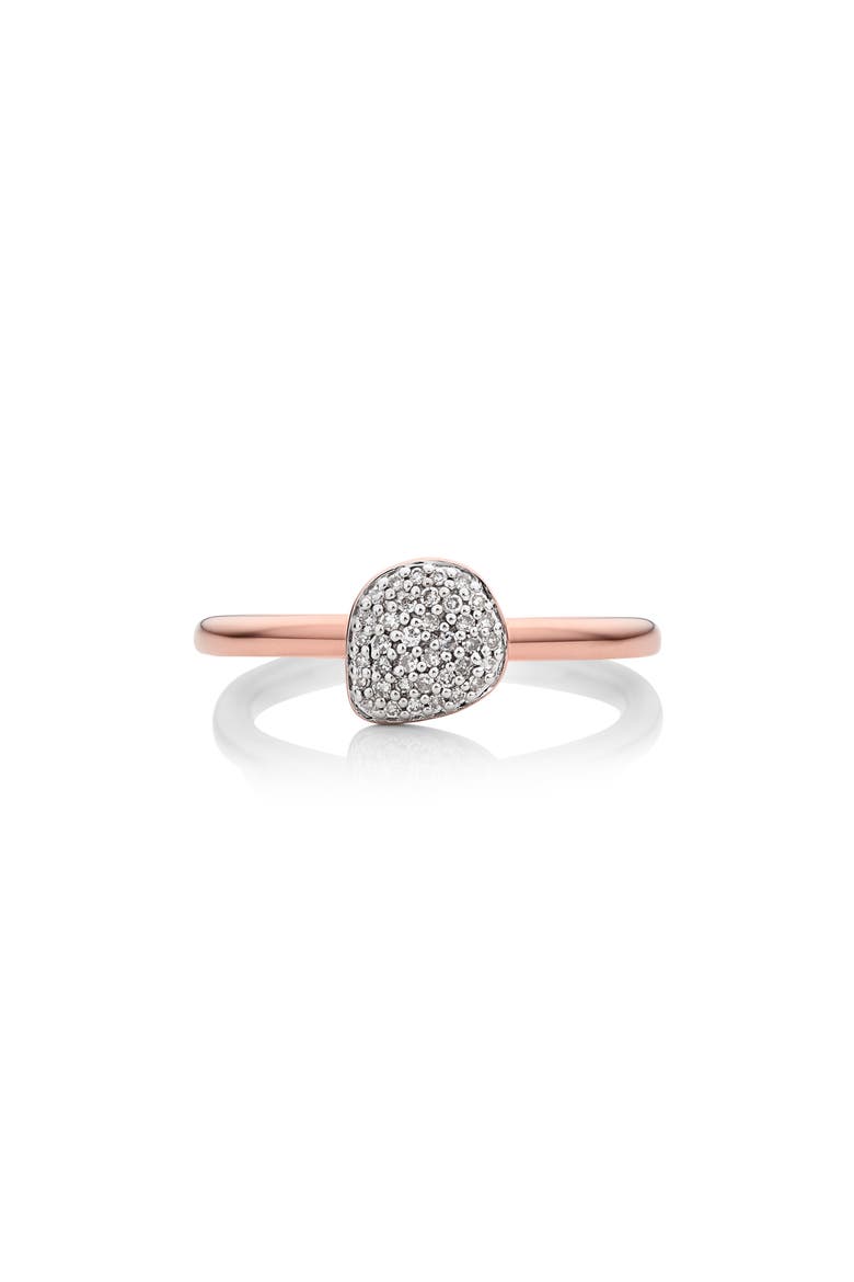 Nura Mini Diamond Pavé Pebble Stacking Ring, Main, color, ROSE GOLD/ DIAMOND