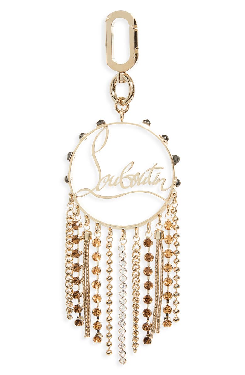 Christian Louboutin Crystal Fringe Logo Bag Charm, Main, color, G038 Gold/Gun Metal