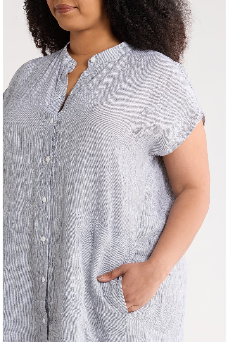 Mandarin Collar Organic Linen Shirtdress, Alternate, color, INK