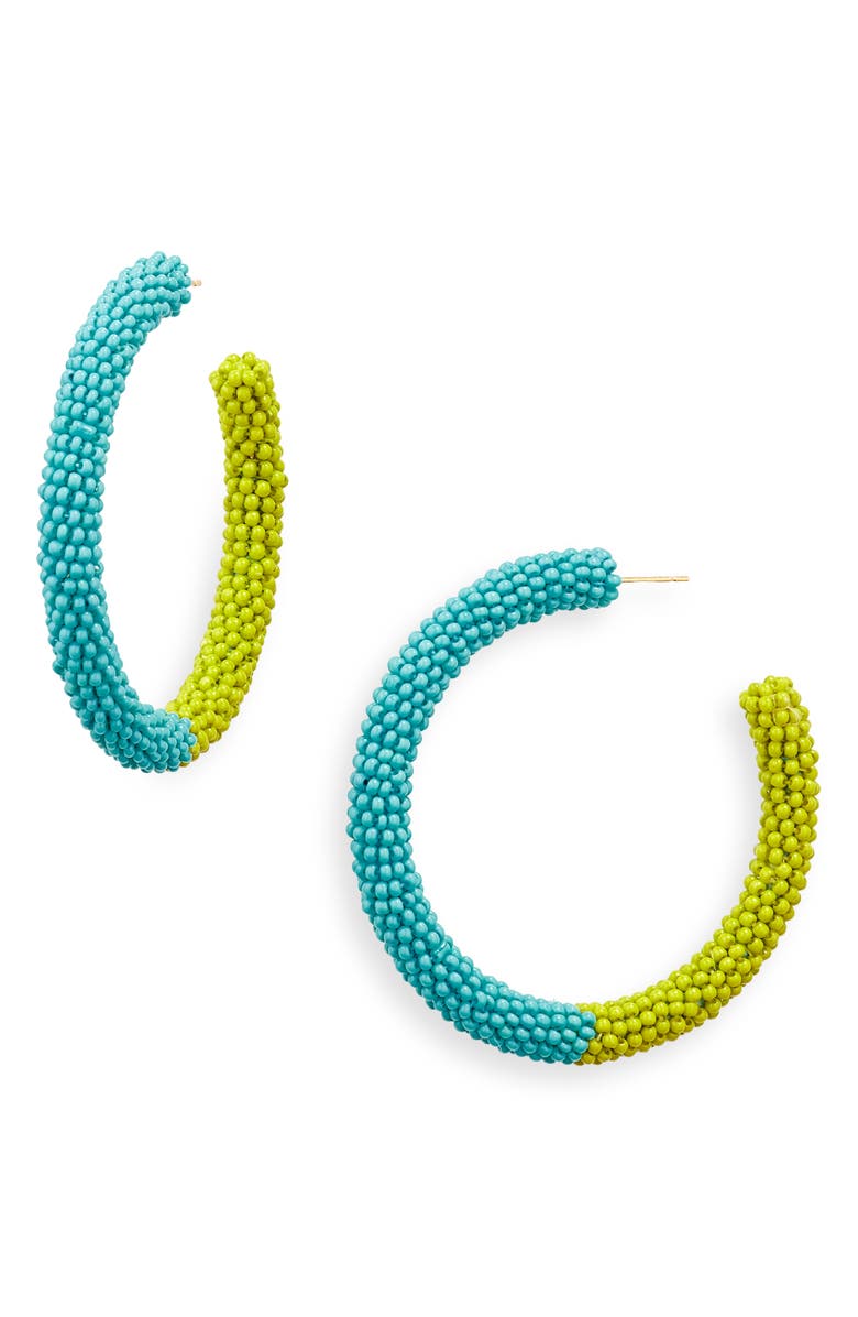 Deepa Gurnani Nixie Two-Tone Bead Hoop Earrings, Main, color, Chartreuse
