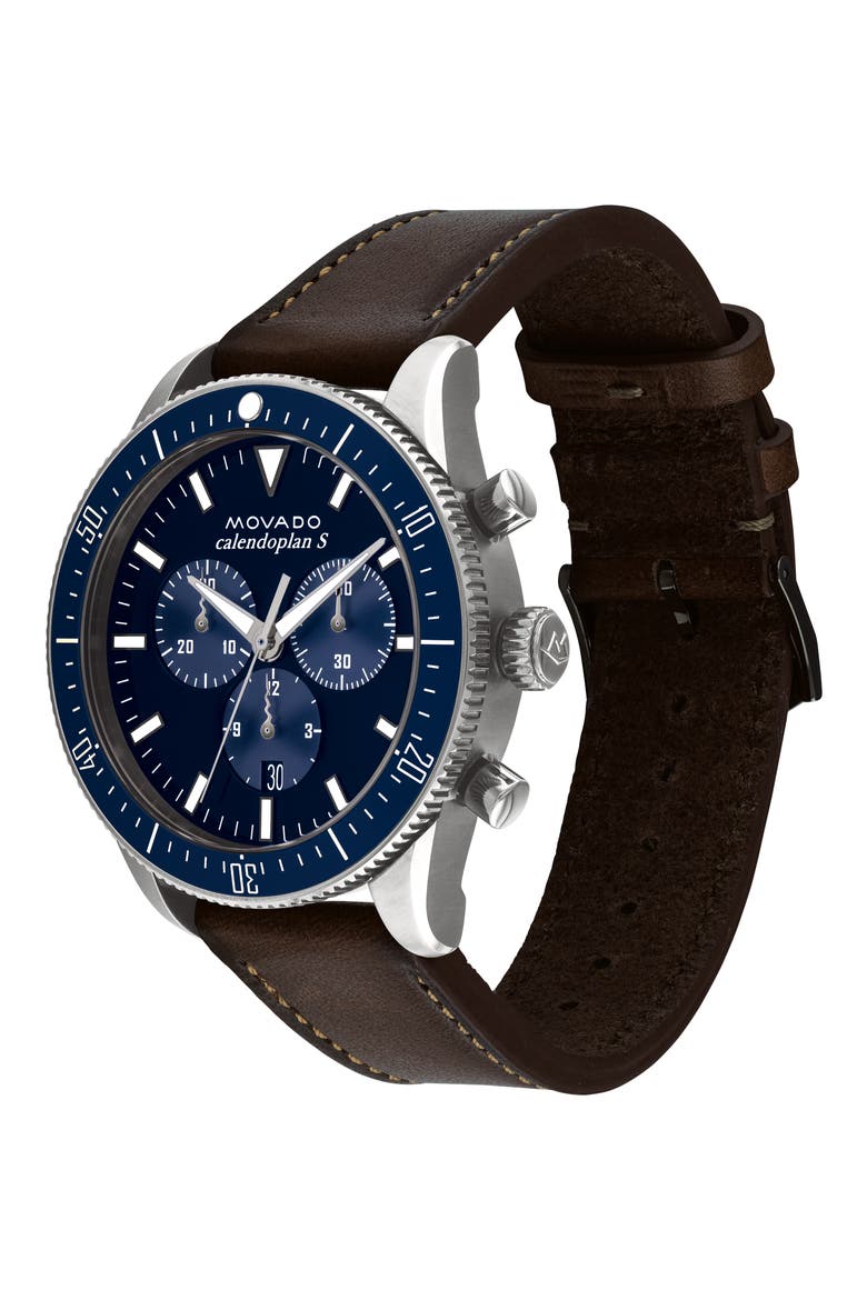 Heritage Chrono Leather Strap Watch, 42mm, Alternate, color, COGNAC/ BLUE/ SILVER
