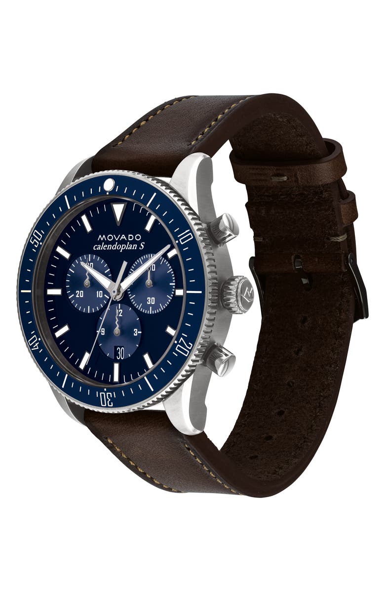 Movado Heritage Chrono Leather Strap Watch, 42mm, Alternate, color, 