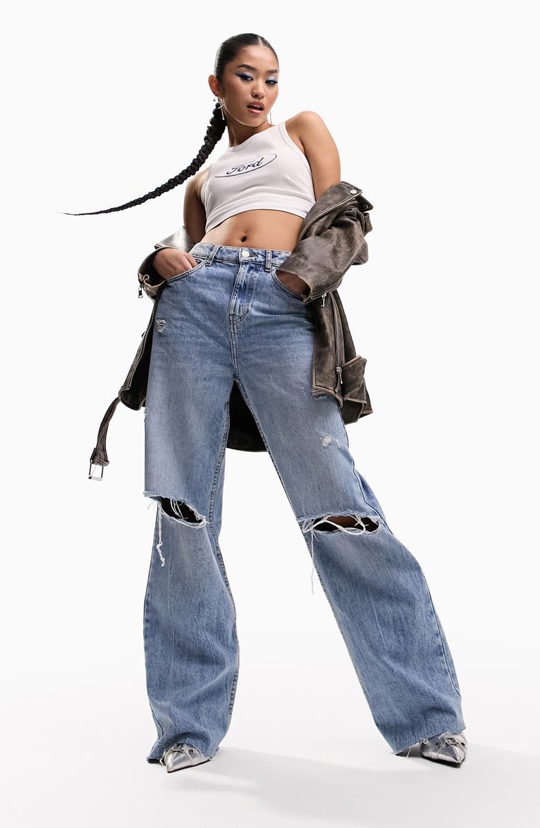 ASOS DESIGN Ripped Dad Jeans, Main, color, 