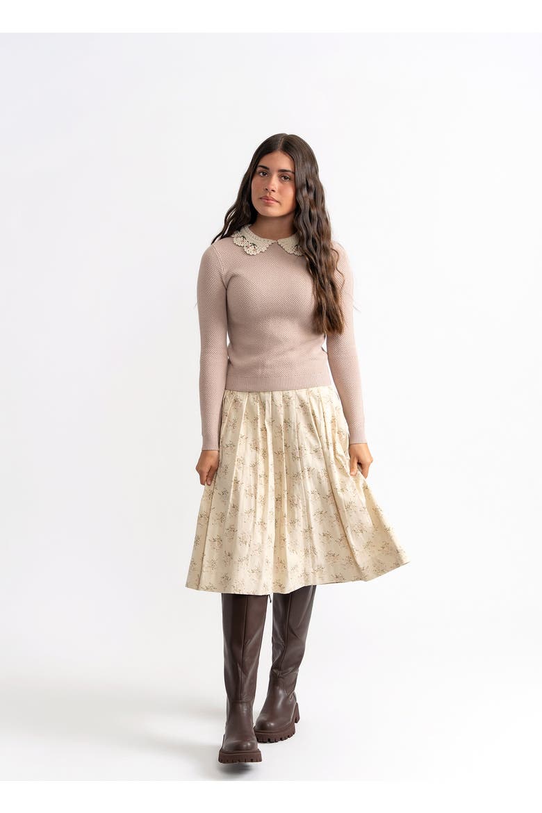 Crochet Collar Cherry Textured Knit Sweater and Corduroy Flower Skirt Two-Piece Set, Alternate, color, Rose Cloud