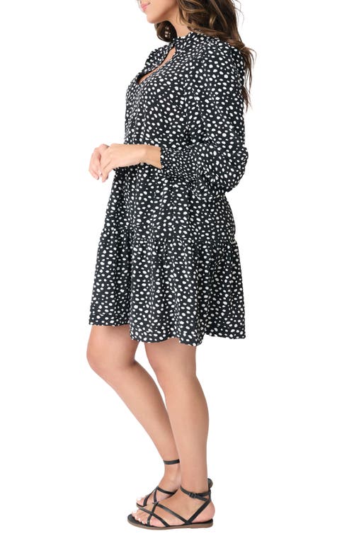 Gibsonlook Printed Tiered Long Sleeve Dress In Black