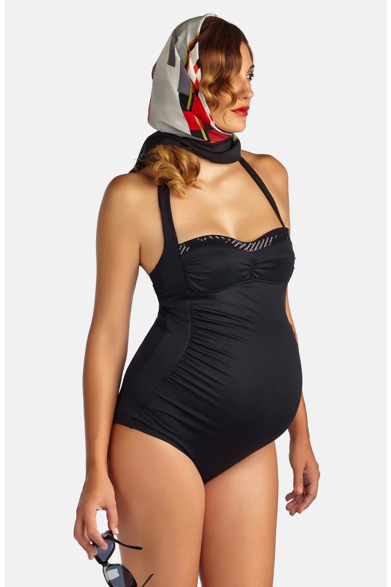 Retro Ruched One-Piece Maternity Swimsuit, Main, color, BLACK