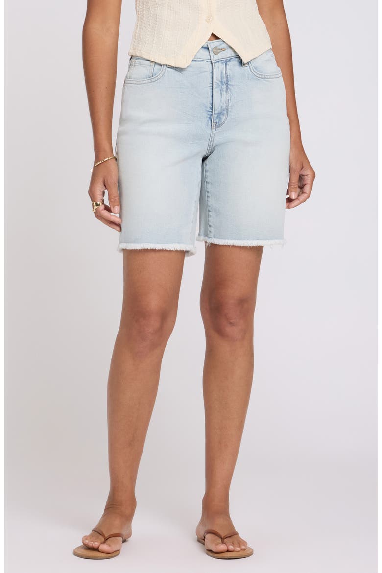 Erin High Waist Raw Hem Denim Shorts, Main, color, DESERT SHORELINE