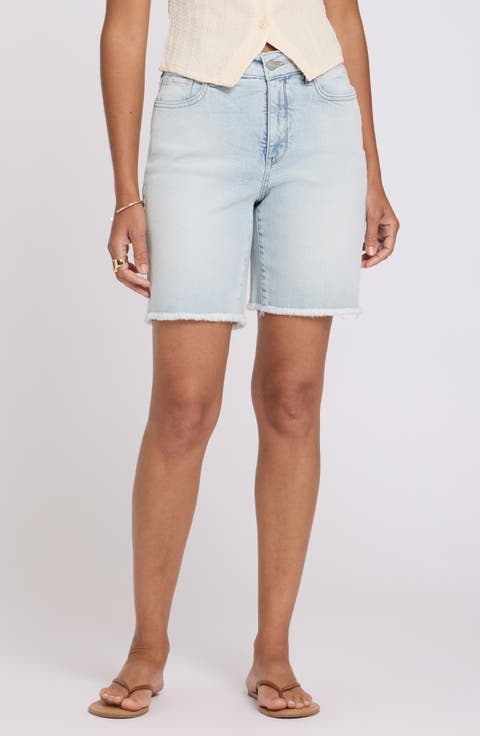 Erin High Waist Raw Hem Denim Shorts