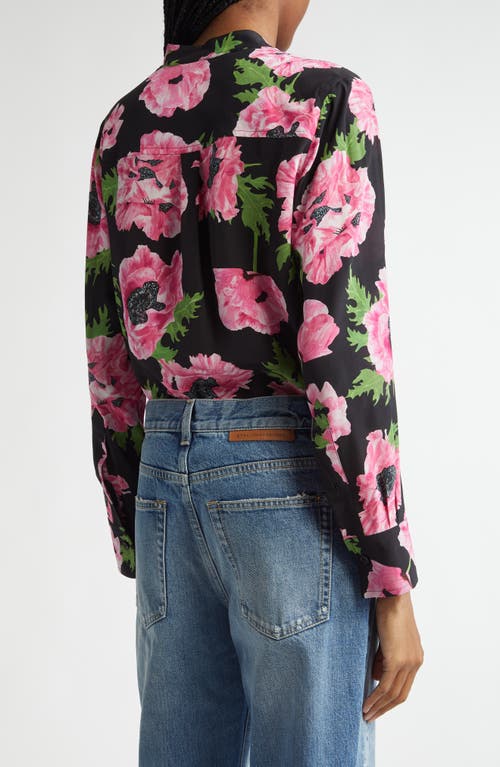 Stella Mccartney Iconic Poppy Print Silk Button-up Shirt In Black
